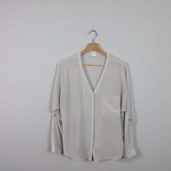 Club Monaco Women's 100% Silk Button Up Top Blouse Long Sleeve Casual Ivory S 96 - Picture 1 of 13